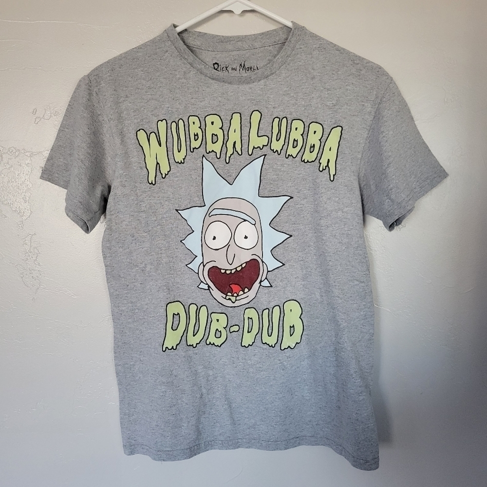 Rick and Morty Grey Short Sleeve T-shirt Small Wubba Lubba Dub Dub Adult Swim